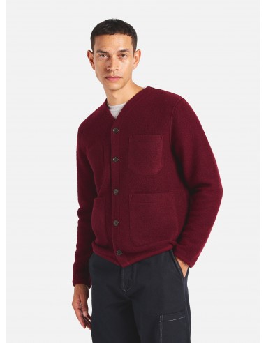 Universal Works Cardigan in Deep Red Wool Fleece de pas cher