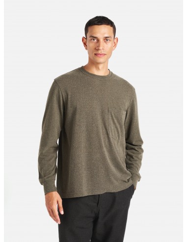 Universal Works Loose L/S Tee in Olive Recycled Wool Mix en ligne des produits 