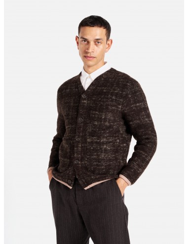 Universal Works Cardigan in Brown Marble Fleece les ctes