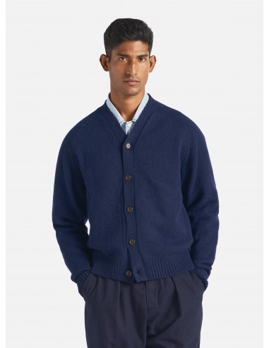 Universal Works David Cardigan in Navy Eco Wool les muscles