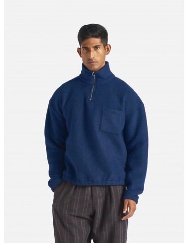 Universal Works Ramsay Quarter Zip in Indigo Wool Fleece vous aussi creer 