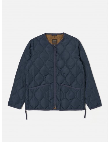 Taion Crew Neck Down Jacket in Dark Navy Ripstop en linge