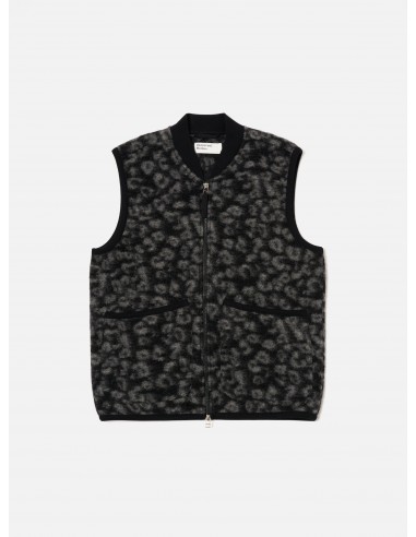 Universal Works Zip Waistcoat in Black/Charcoal Leopard Fleece outlet