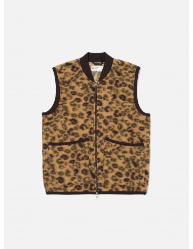 Universal Works Zip Waistcoat in Camo Leopard Fleece pas cheres