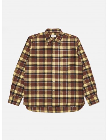 Universal Works Lazy Day Shirt in Yellow/Brown Brushed Twill Check Faites des économies