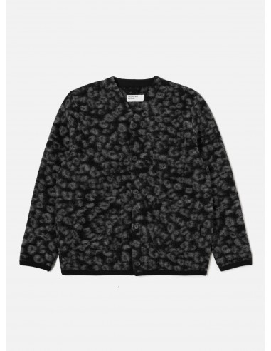 Universal Works Cardigan in Black/Charcoal Leopard Fleece pas chere