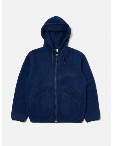 Universal Works Travel Hoodie in Indigo Wool Fleece de technologie