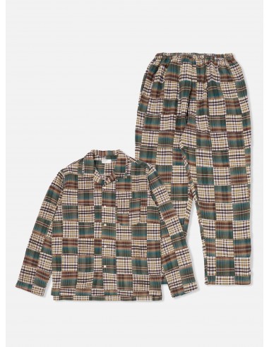 Universal Works Long Pyjama Set in Green/Brown Patchwork Madras basket pas cher