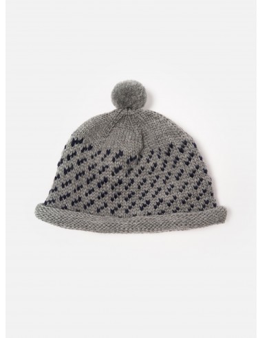 cableami® Bobble Watch Cap in Grey Wool Jacquard français