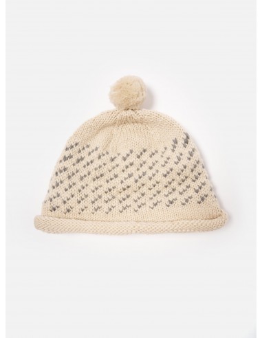 cableami® Bobble Watch Cap in Ivory Wool Jacquard pas cher