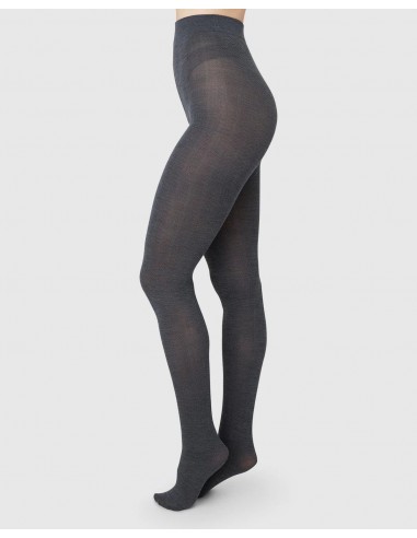 SWEDISH STOCKINGS - COLLANT YLVA FISHBONE LAINE BIO - ANTHRACITE solde