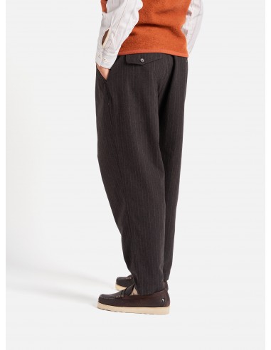 Universal Works Pleated Track Pant in Brown Italian Pinstripe Fin de série