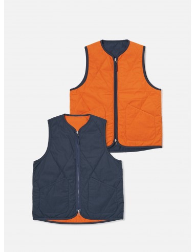 Universal Works Reversible Military Liner Gilet in Navy/Orange Recycled Polytech Les êtres humains sont 