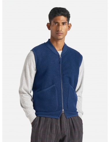 Universal Works Zip Waistcoat in Indigo Wool Fleece en linge