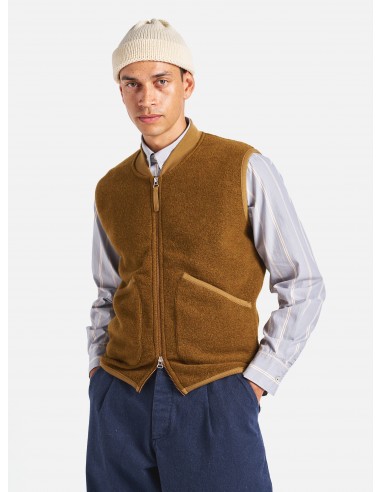 Universal Works Zip Waistcoat in Mustard Wool Fleece 50-70% off 