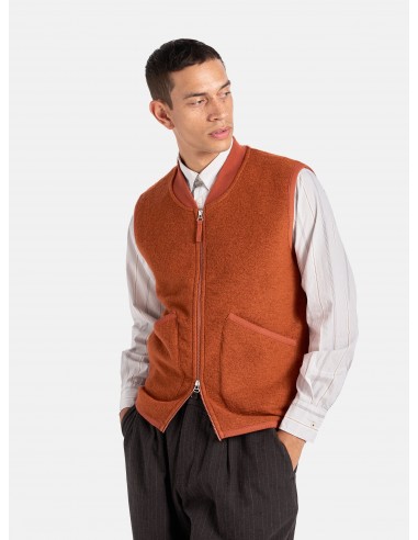 Universal Works Zip Waistcoat in Orange Wool Fleece votre