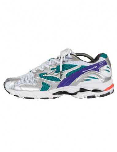 BASKETS MIZUNO WAVE RIDER 10 BLANC/VERT/VIOLET les ligaments