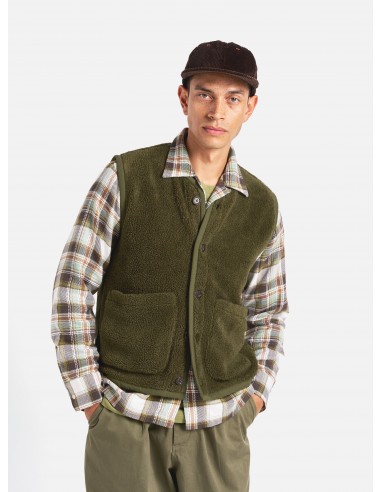 Universal Works Lancaster Gilet in Olive Mountain Fleece l'achat 