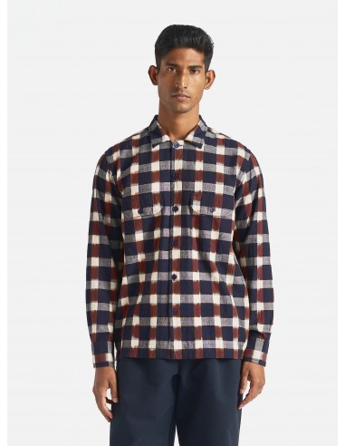 Universal Works L/S Utility Shirt in Navy/Brown Check Ikat prix