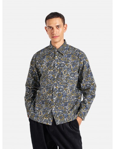 Universal Works Lazy Day Shirt in Navy Artist Print Cotton votre