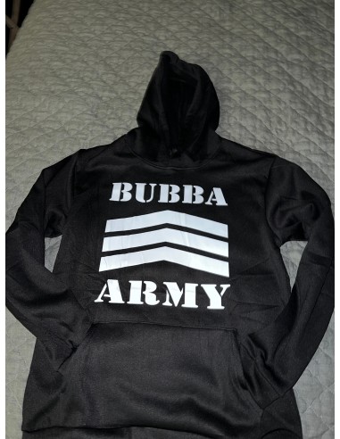 Bubba Army 100% polyester black hoodies with white Bubba Army logo Paris Déstockage Promo