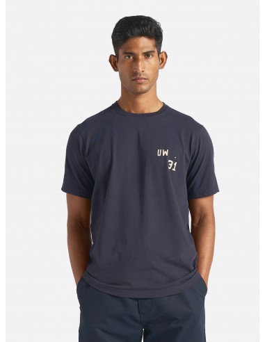 Universal Works Print Tee in Navy Single Jersey UW31 destockage